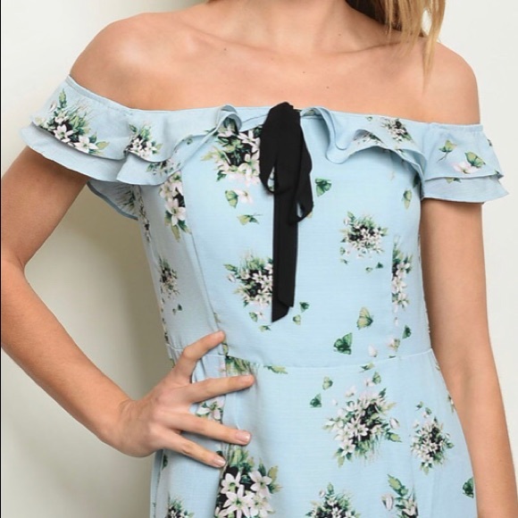 Brand New Floral Light Blue Off Shoulder Dress - Picture 3 of 8
